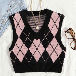 SHEIN EZwear Argyle Pattern Sweater Vest